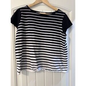 Liz‎ Claiborne Soft Striped Black & White Pullover Tee Shirt SZ XL